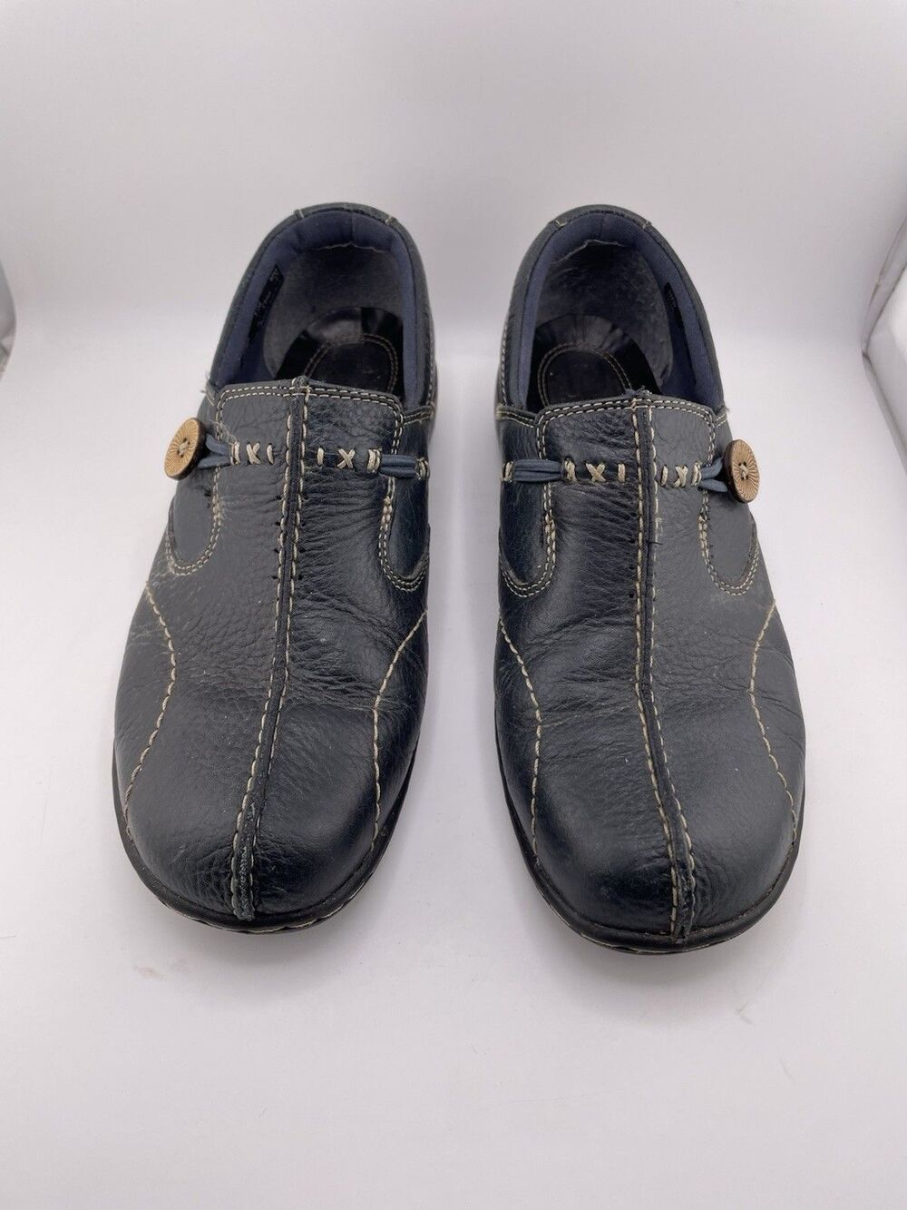 Clarks Bendables Women Size 7.5M Black Leather Loafer Moccasin Slip On Shoe